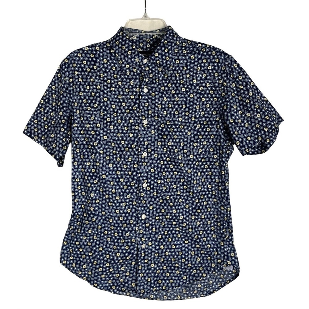 Bonobos Stretch Tailored Fit Shirt M Blue Yellow Floral Short Sleeve Cotton